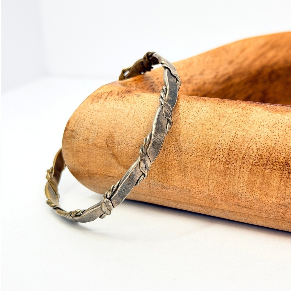 Textural Taxco Silver Bangle Twisted Vine Sterling Patina Bracelet 60s Modernist